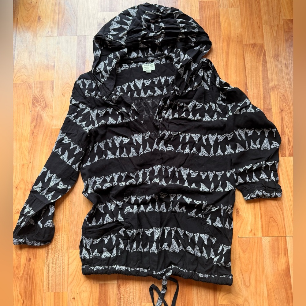 RVCA Black and White Shark Tooth Graphic Hoodie